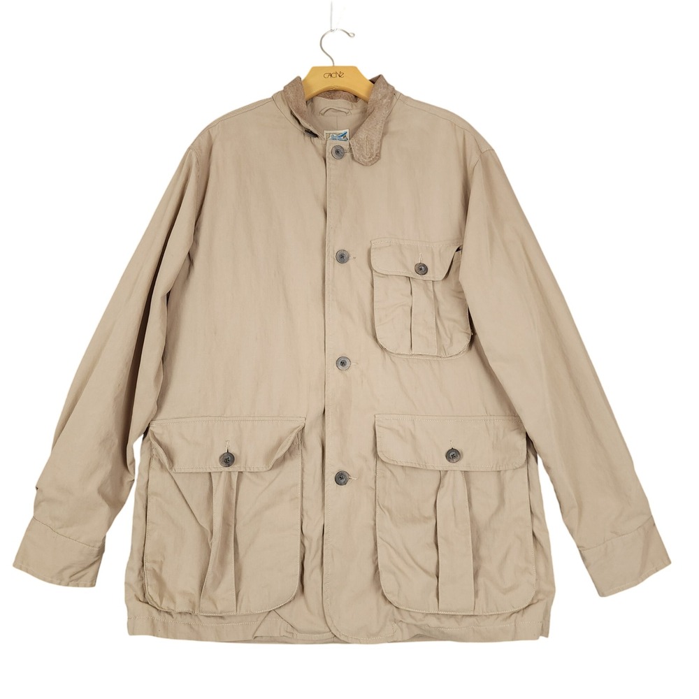 Travelsmith Mens Regular Khaki Field Utility‎ Jacket M Cotton Leather Collar